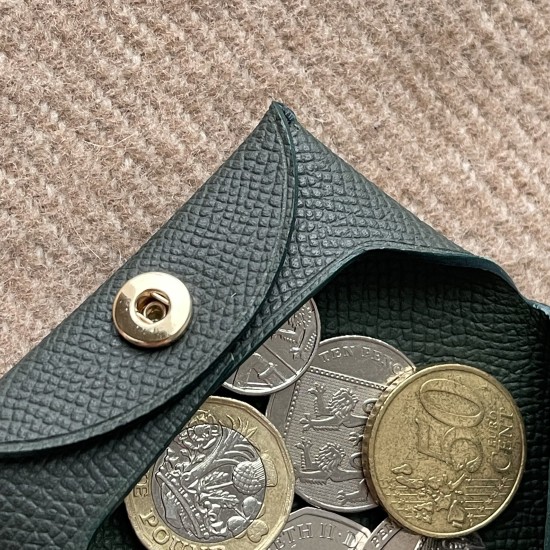 Handmade Epsom Leather Bastia Style Coin Purse in Vert Cypress and
